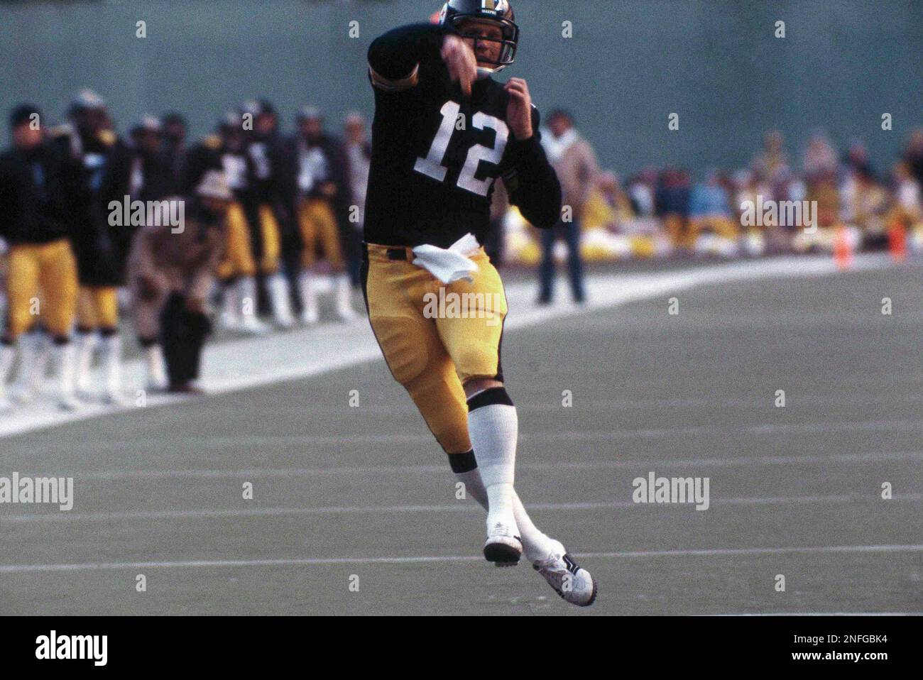 Quarterback Terry Bradshaw, of the Pittsburgh Steelers, shown in action