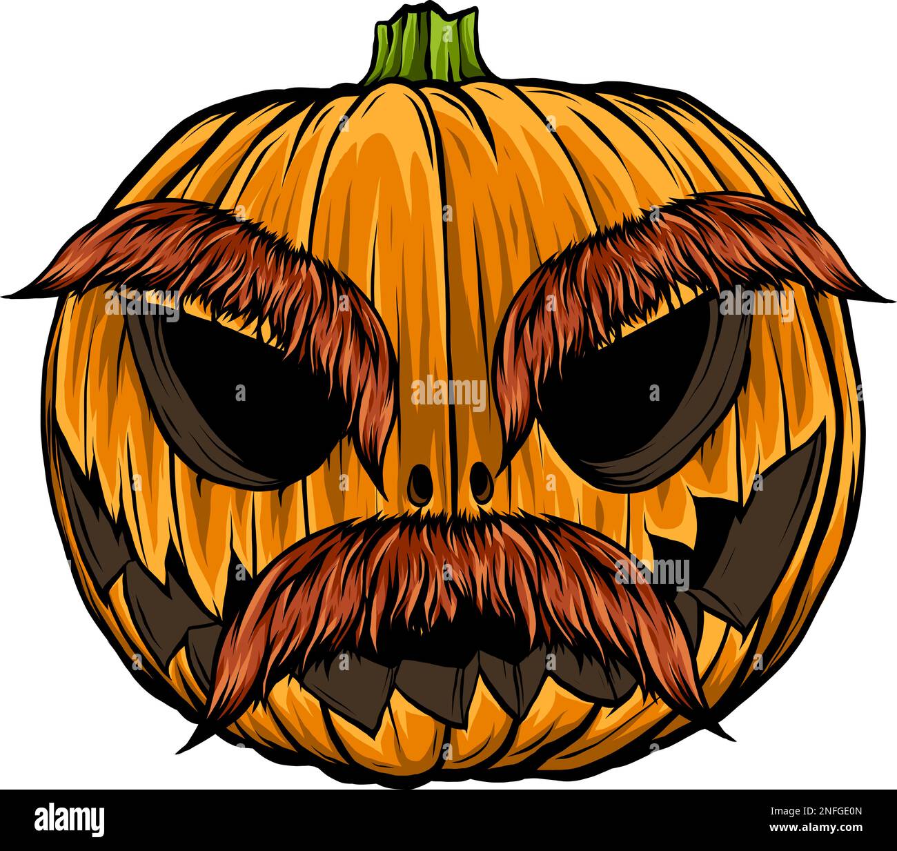 Halloween Pumpkin with mustache. Vector illustration on white ...
