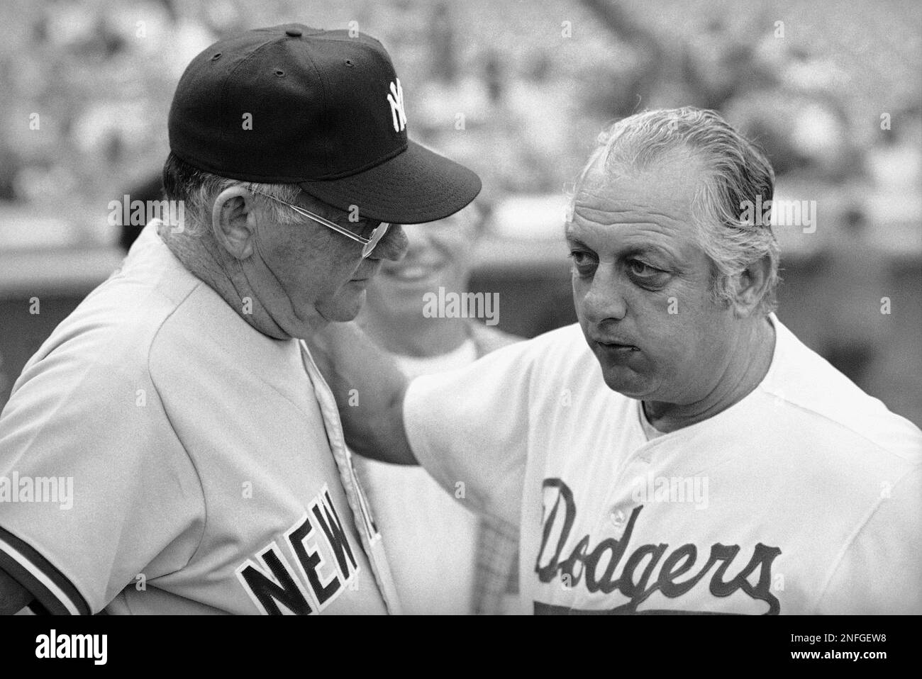 Los Angeles Dodgers Manager Tom Lasorda Listens As He Converses With 