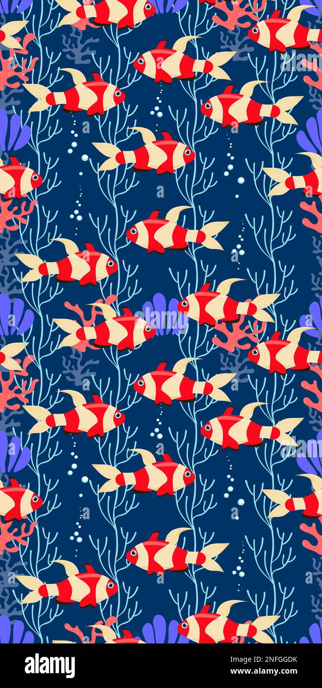 Exotic bright fish seamless pattern. Vector sea fish in flat style ...