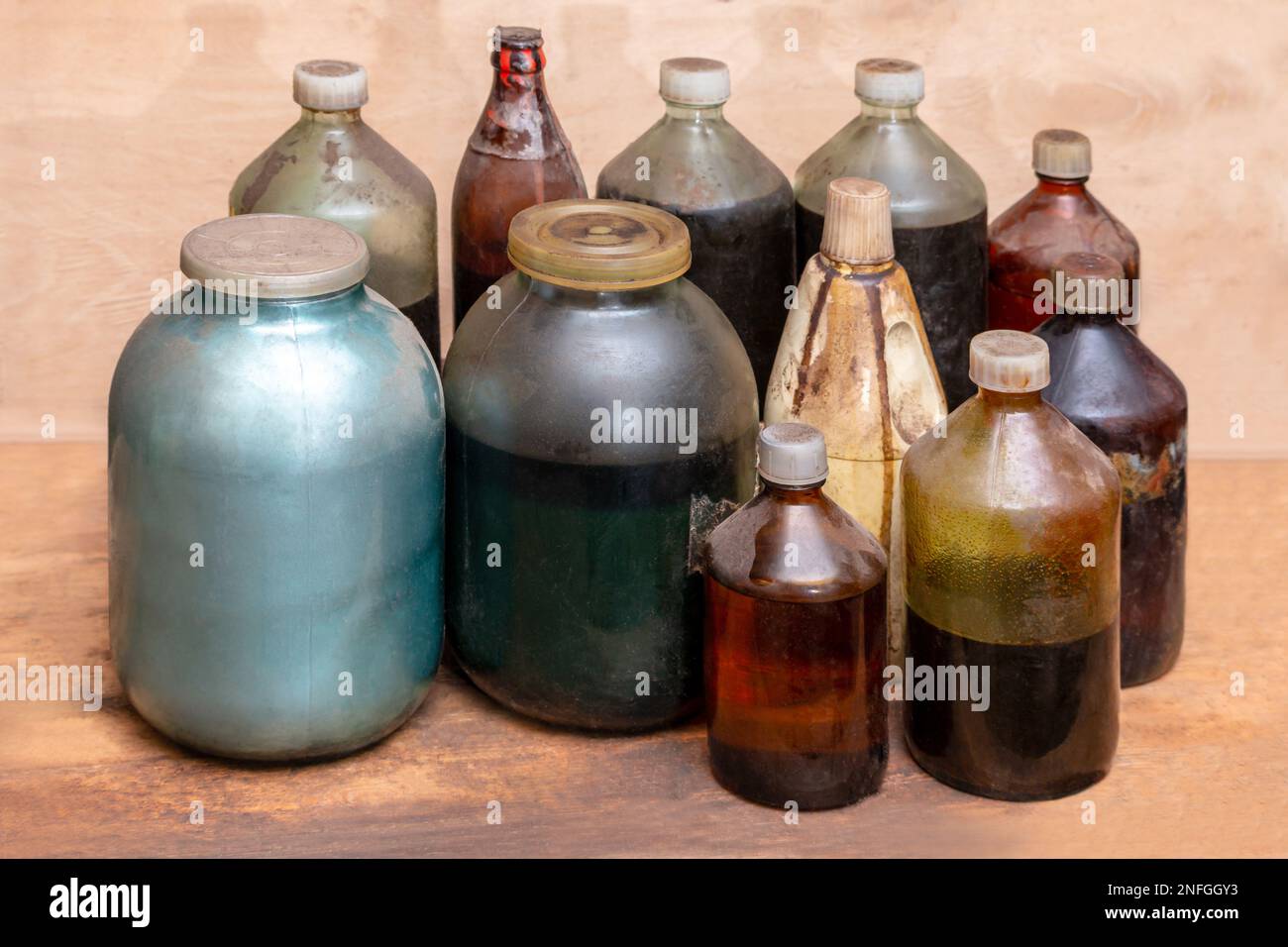Bootles with various chemicals No lables Mockup Stock Photo - Alamy