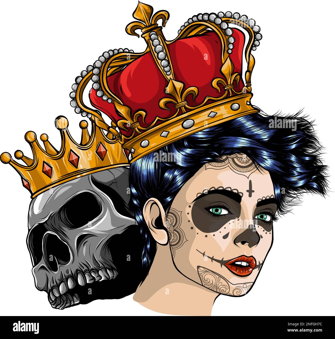 king skull with queen skull vector illustration Stock Vector Image ...