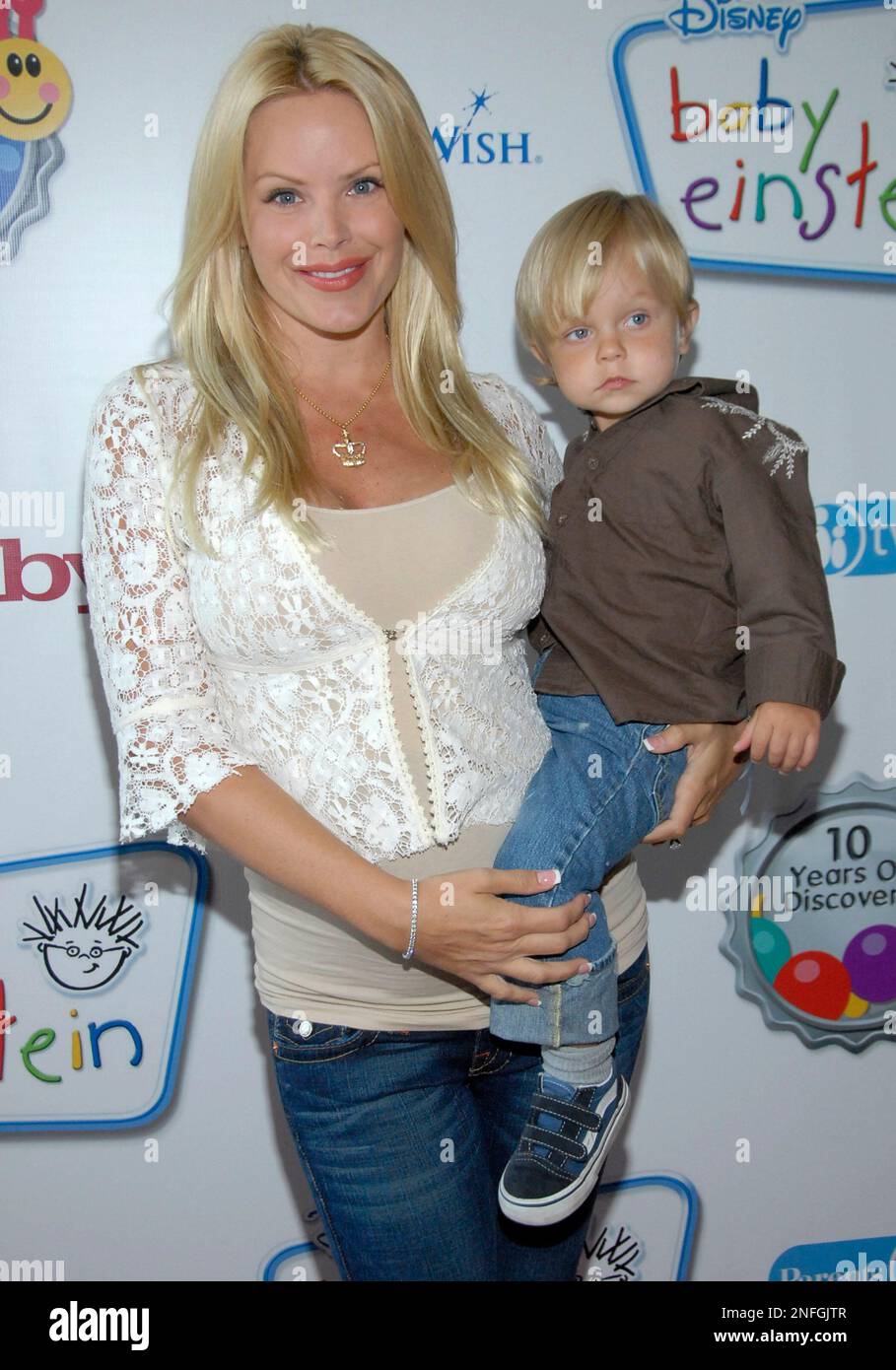 Actress Gena Lee Nolin, left, and her son Hudson Hulse pose on the