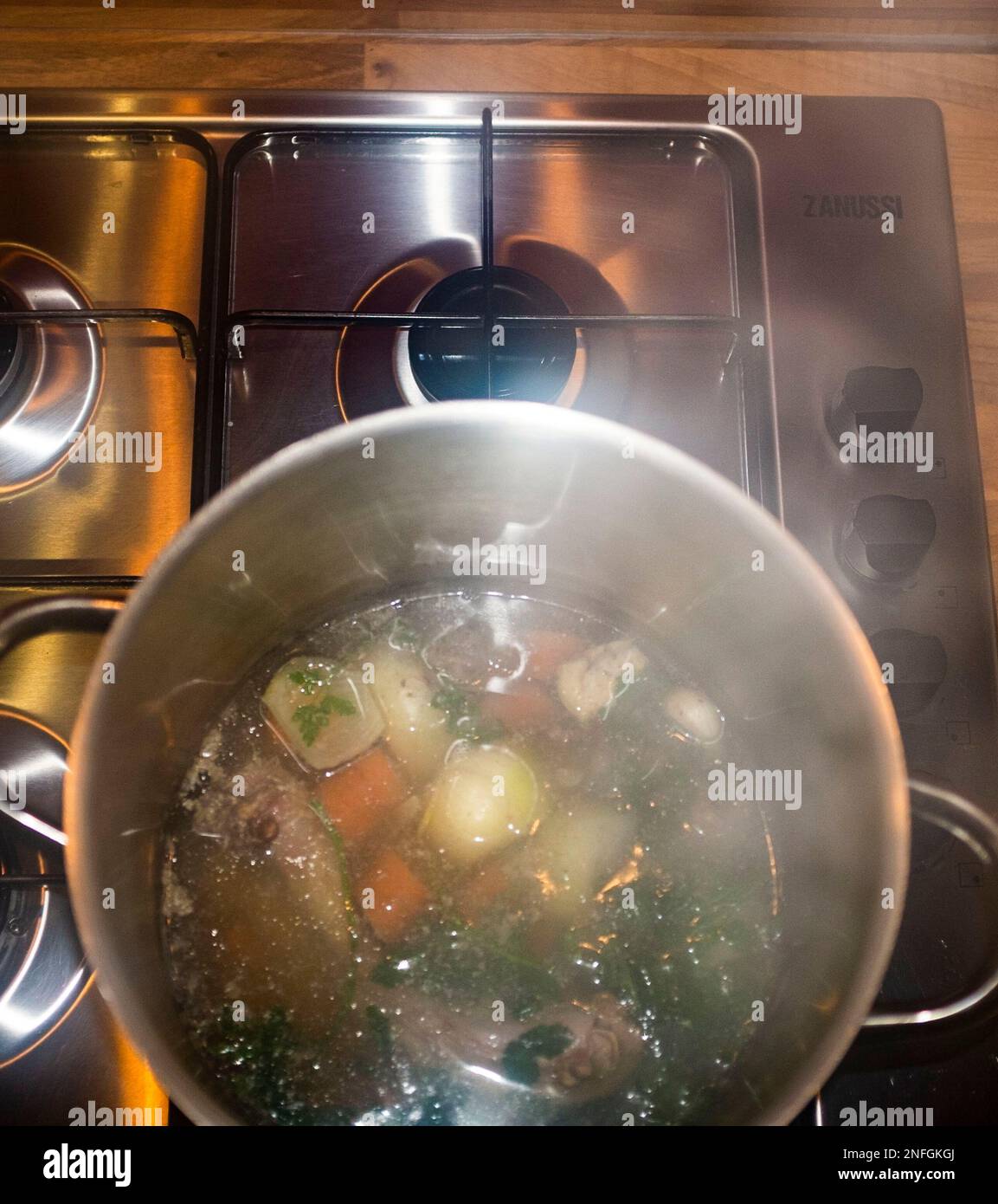Making a stock from turkey giblets and neck with onion carrots and