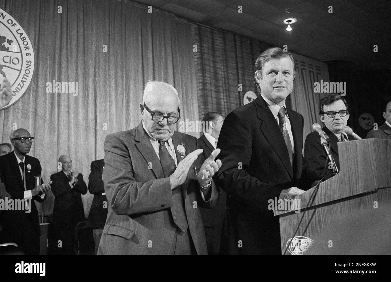 George Meany, AFL -CIO President, center left, applauds after ...