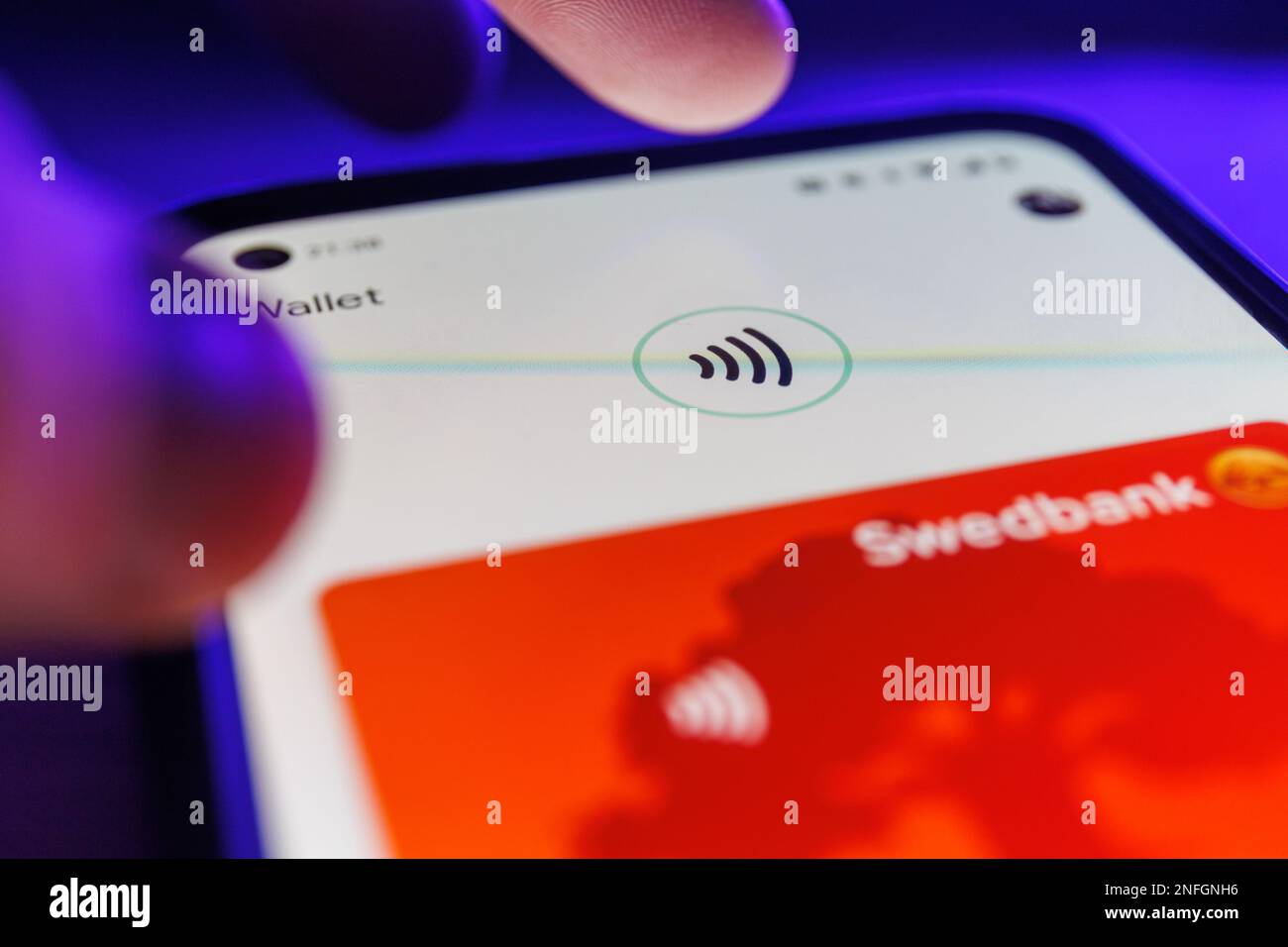 Gpay app on smartphone screen. Close up shot of google pay app Stock Photo