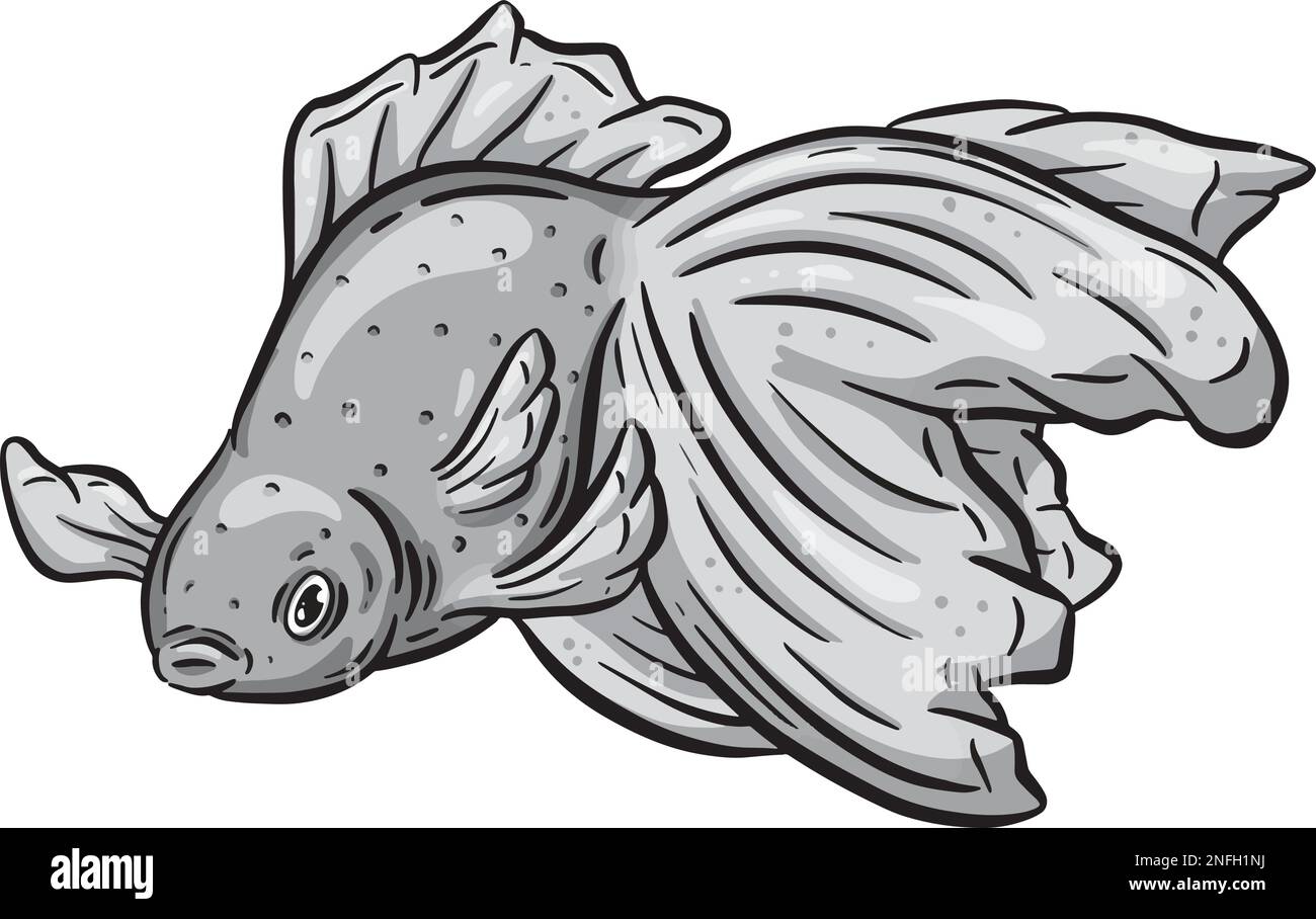 Underwater Marine Fish Cartoon Illustration in a Vector In Greyscale ...