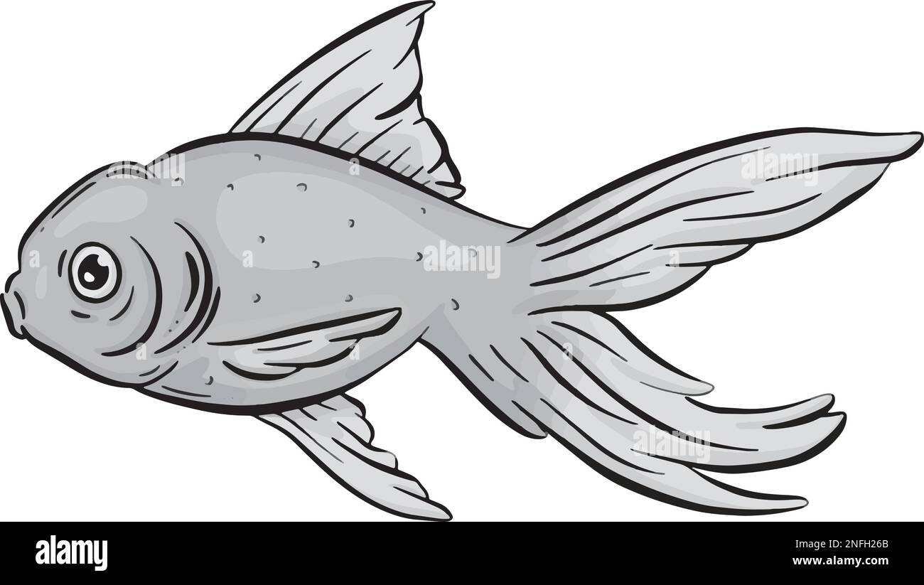 Underwater Marine Fish Cartoon Illustration in a Vector In Greyscale ...
