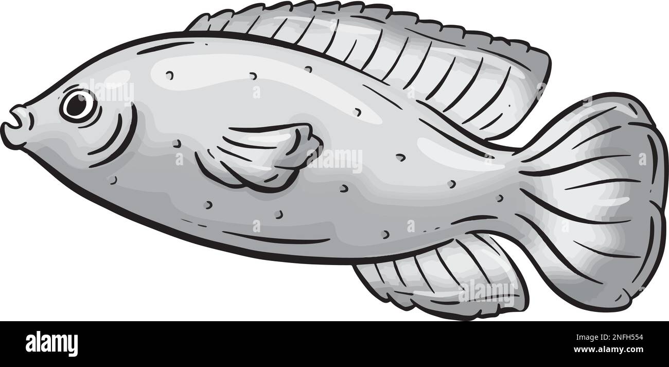 Underwater Marine Fish Cartoon Illustration in a Vector In Greyscale ...