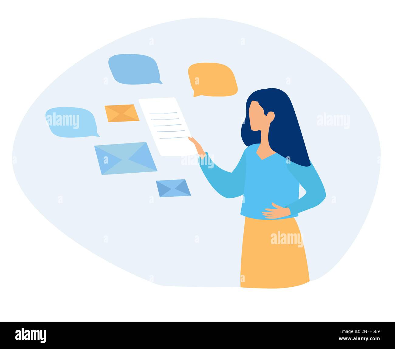 Vector of a young woman receiving email letters, business messages and