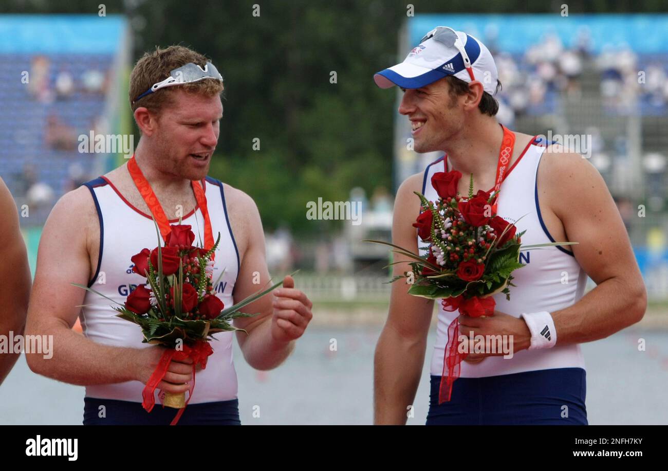 Britain's Stephen Rowbotham, right, and Matthew Wells on the podium