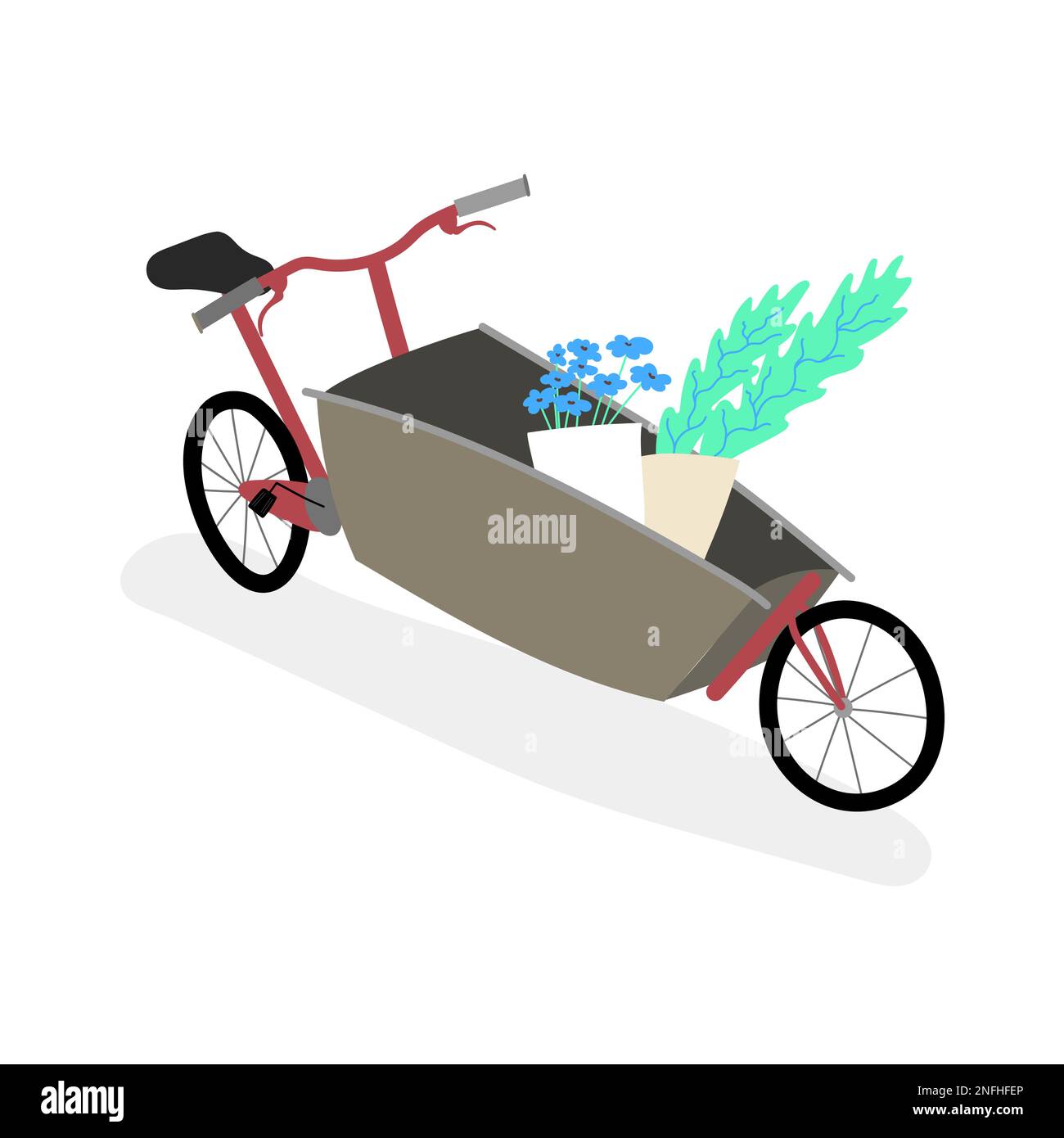 Cargo bike simple flat hand drawn style standing at the parking with