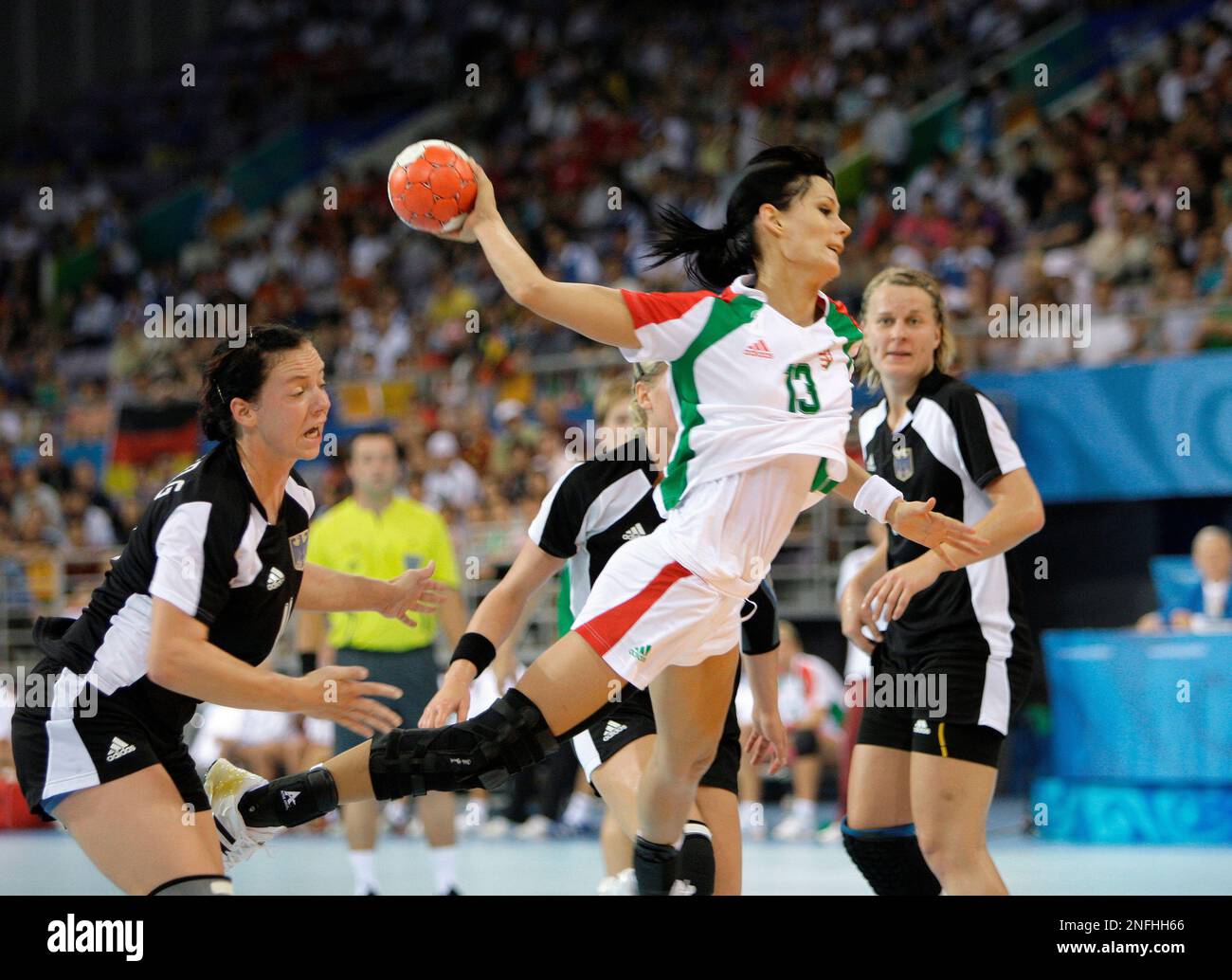 Hungary's Anita Gorbicz shoots against Germany during their women's  handball preliminary match at the Beijing 2008 Olympics in Beijing,  Wednesday, Aug. 13, 2008. (AP Photo/Lee Jin-man Stock Photo - Alamy