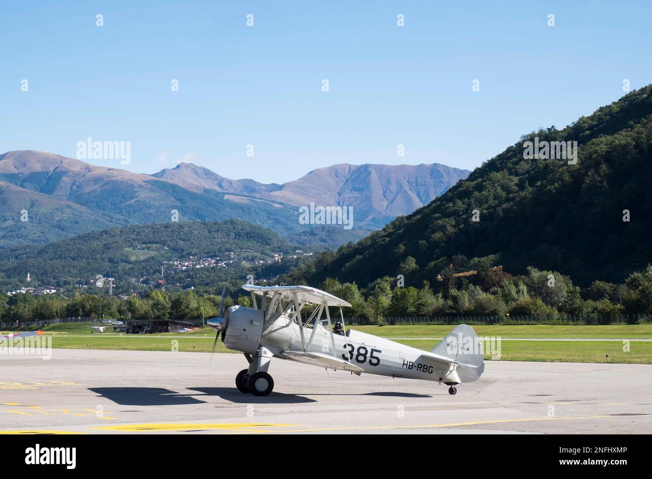 Switzerland, AgnoLugano Airport, Plane stationed on the runway Stock