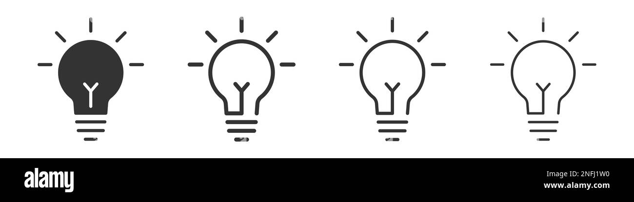 Lightbulb icons collection in two different styles and different stroke. Vector illustration EPS10 Stock Vector