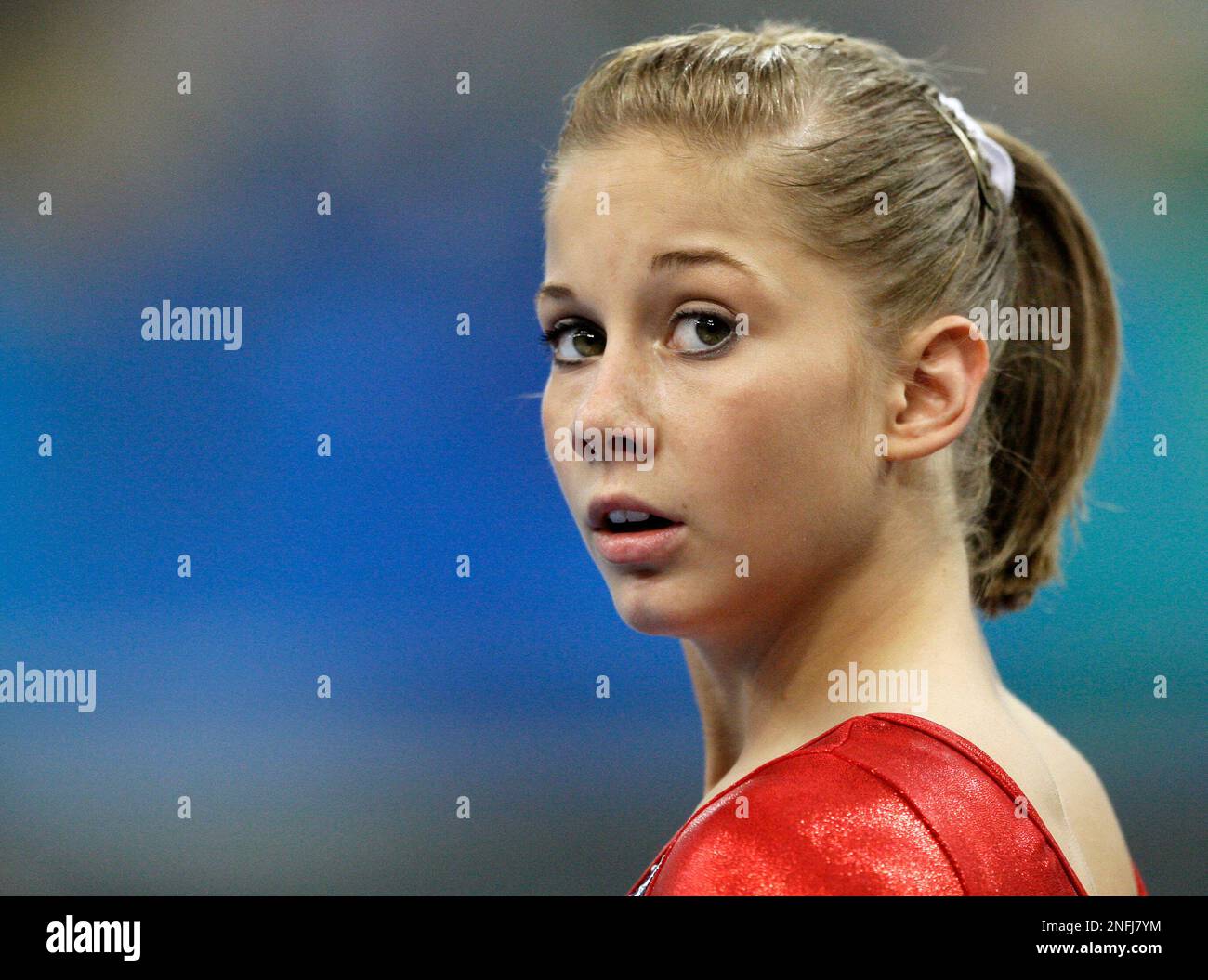 U.S. gymnast Shawn Johnson is pictured during the women's qualification