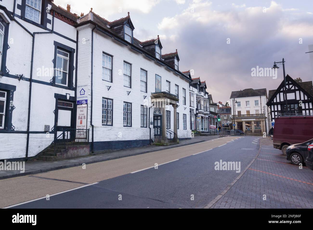 The centre of the Welsh town of Corwen in Denbighshire North Wales with