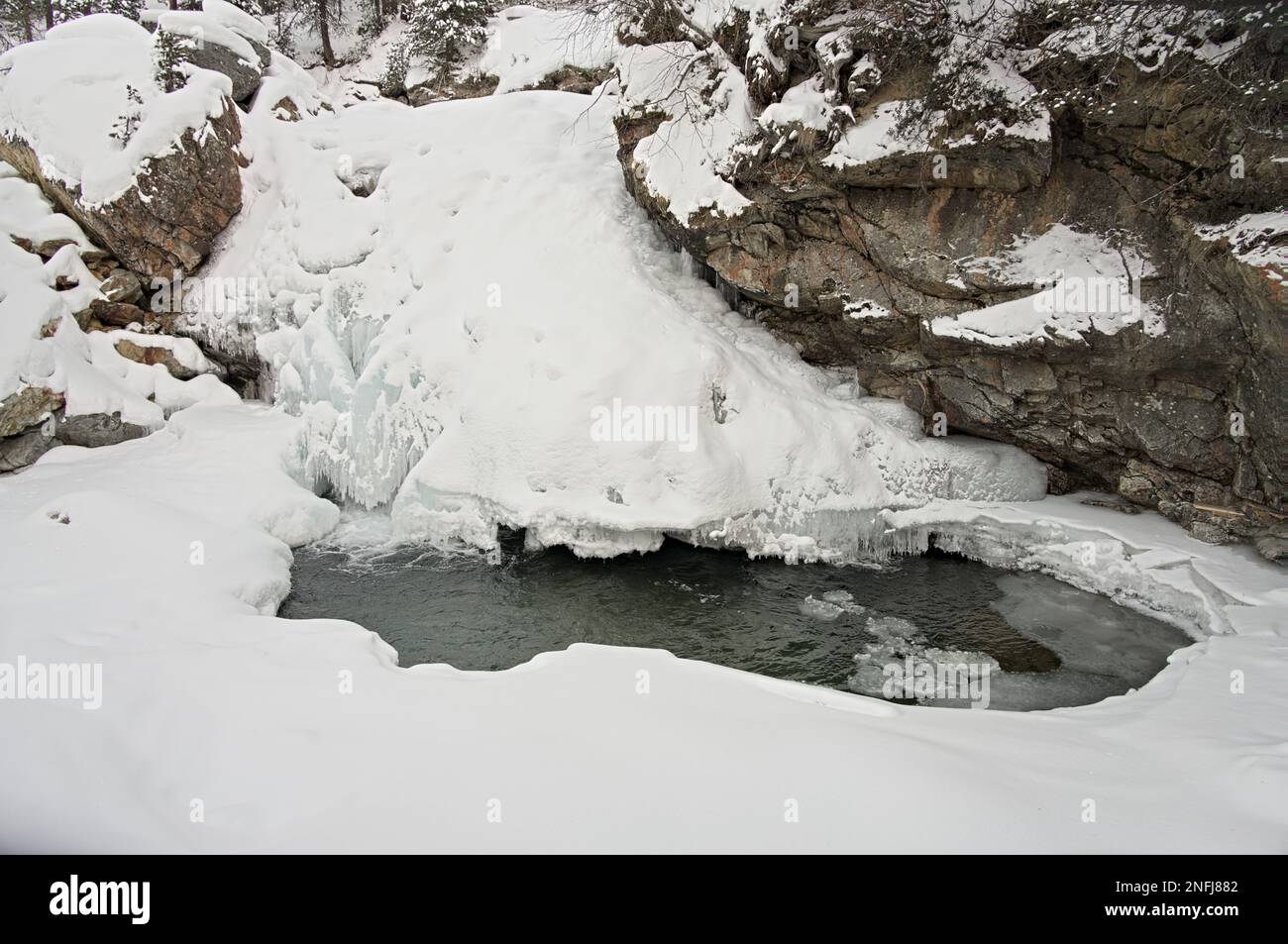 Icy waterfall near Morteratsch Stock Photo