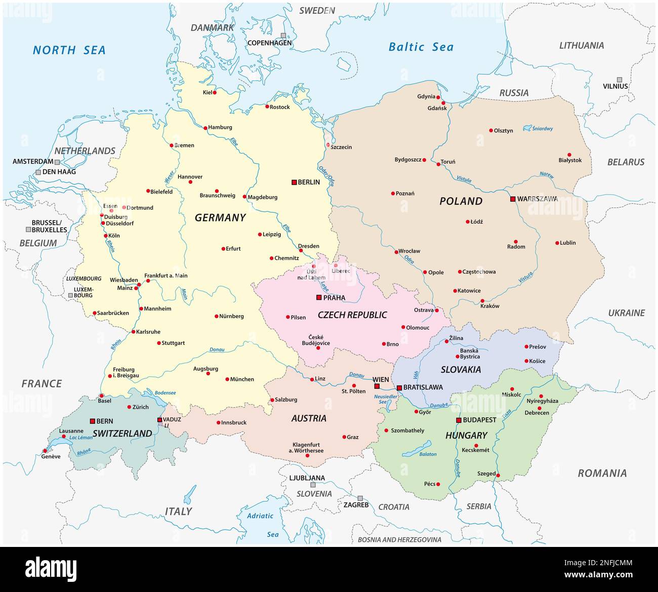 Vector map of the states of Central Europe Stock Photo Alamy