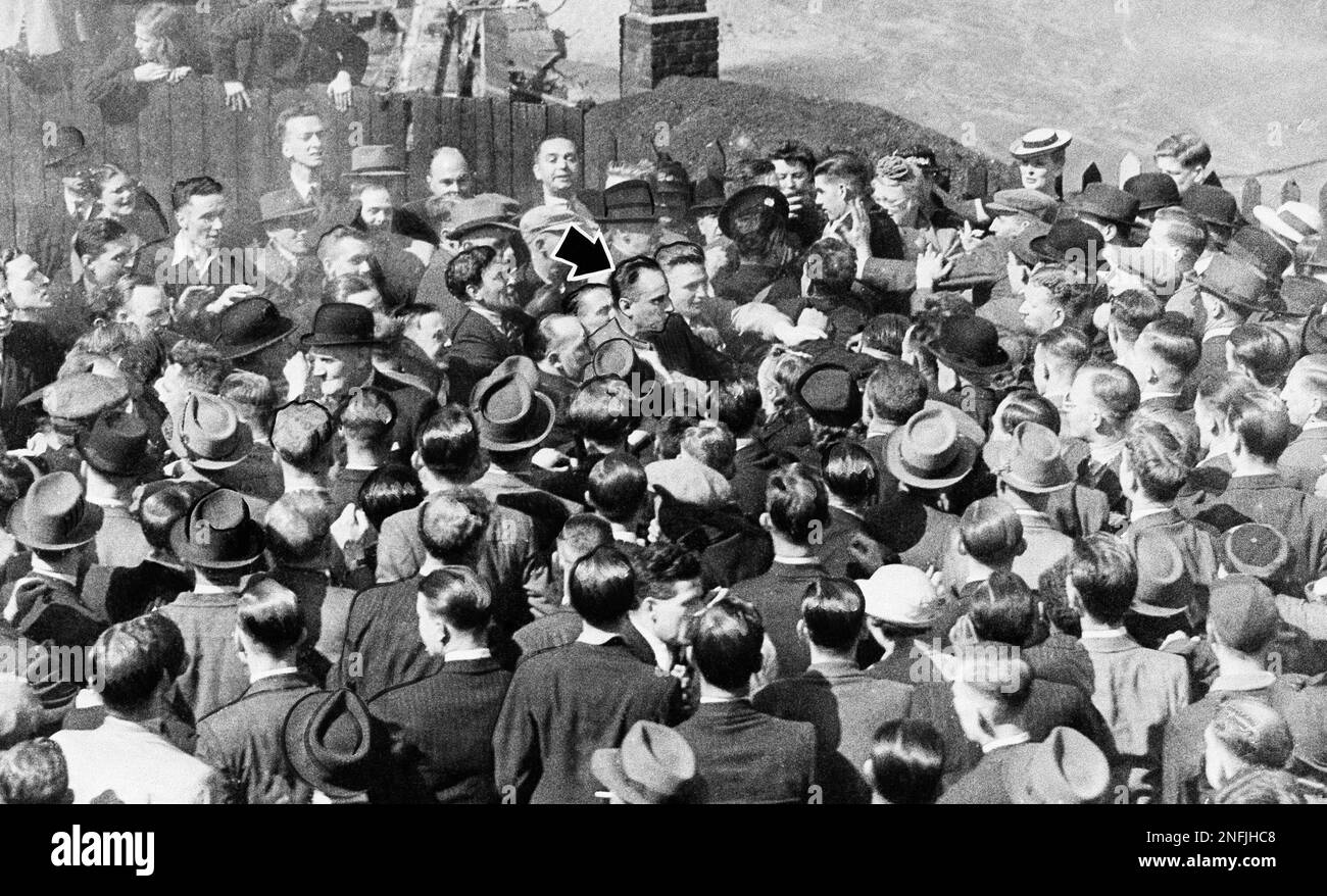 British fascist leader Oswald Mosley with a group of his blackshirt
