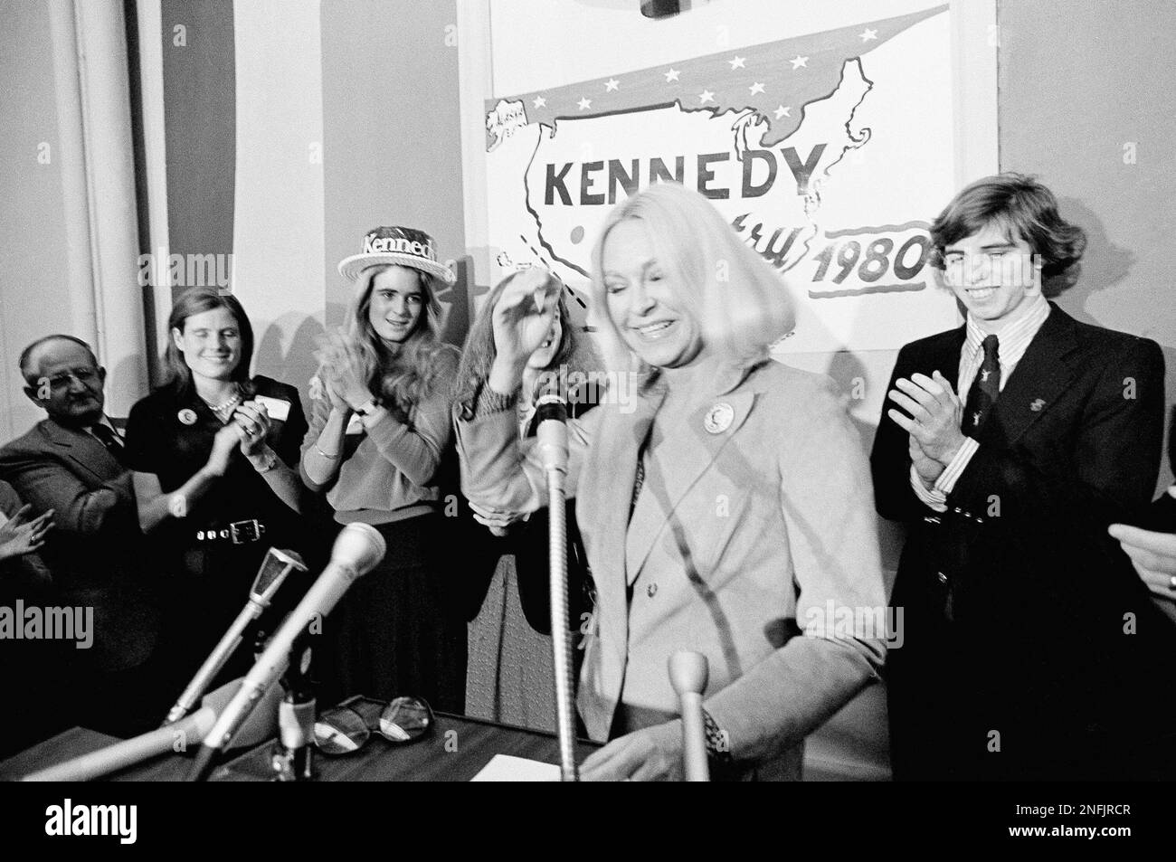 Mrs. Joan Kennedy smiles jubilantly as she participates in the opening
