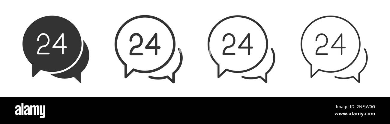 24 hours icons collection in two different styles and different stroke. Vector illustration EPS10 Stock Vector