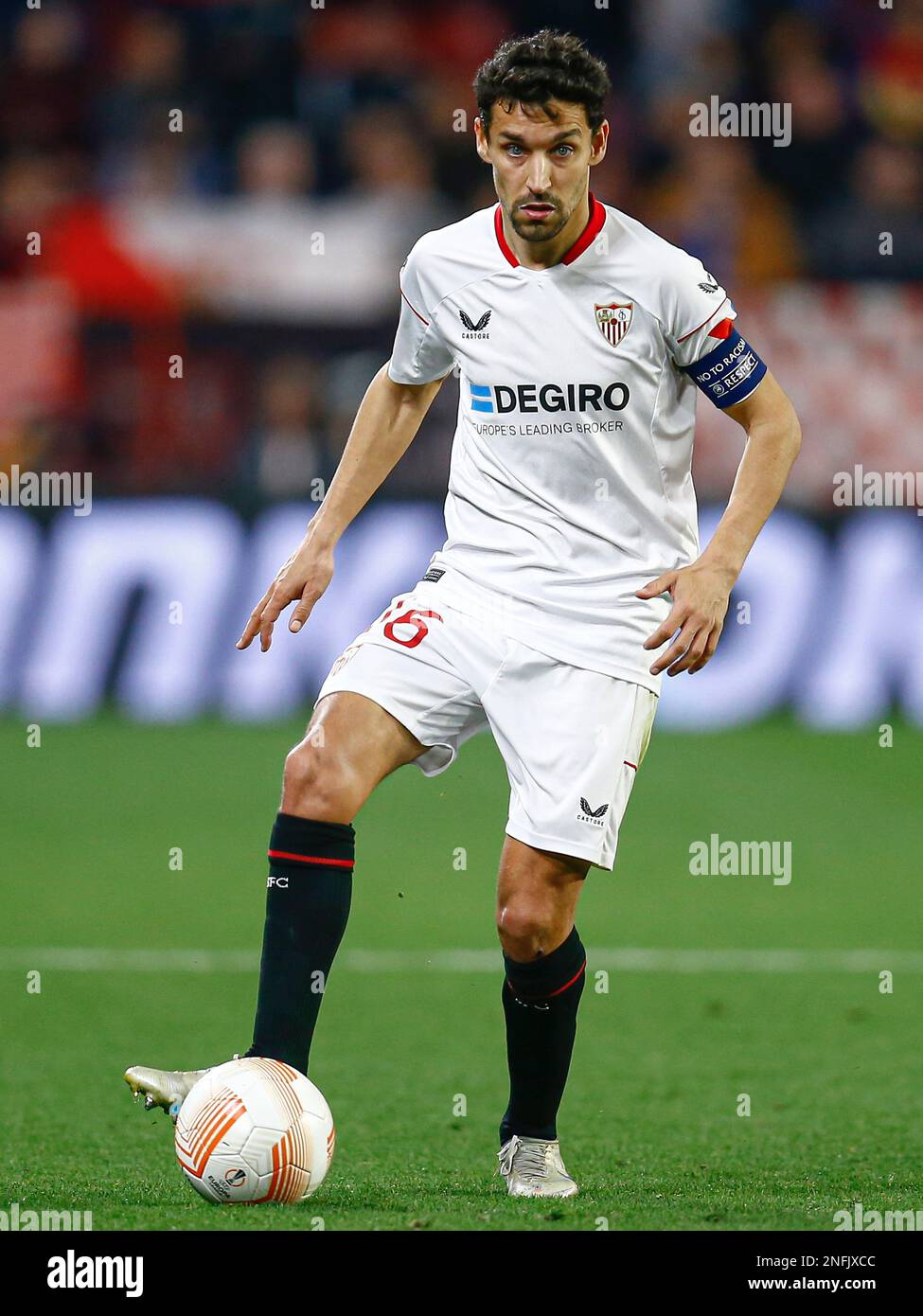 Jesus Navas of Sevilla FC  during the UEFA Europa League match, Play-off, 1st leg between Sevilla FC and PSV Eindhoven played at Ramon Sanchez Pizjuan Stadium on February 16, 2023 in Sevilla, Spain. (Photo by Antonio Pozo / PRESSIN) Stock Photo