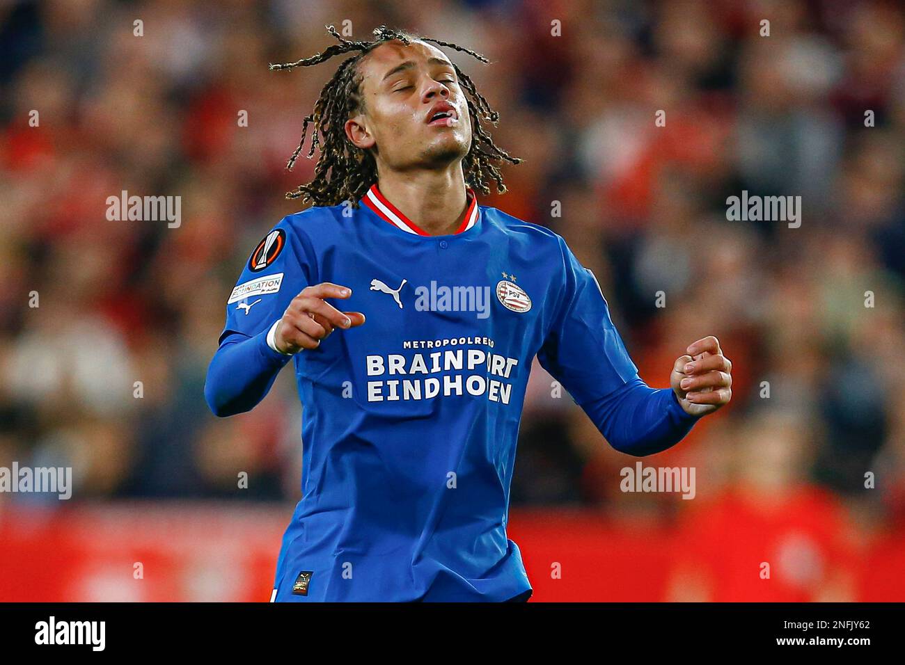 Xavi Simons of PSV Eindhoven  during the UEFA Europa League match, Play-off, 1st leg between Sevilla FC and PSV Eindhoven played at Ramon Sanchez Pizjuan Stadium on February 16, 2023 in Sevilla, Spain. (Photo by Antonio Pozo / PRESSIN) Stock Photo