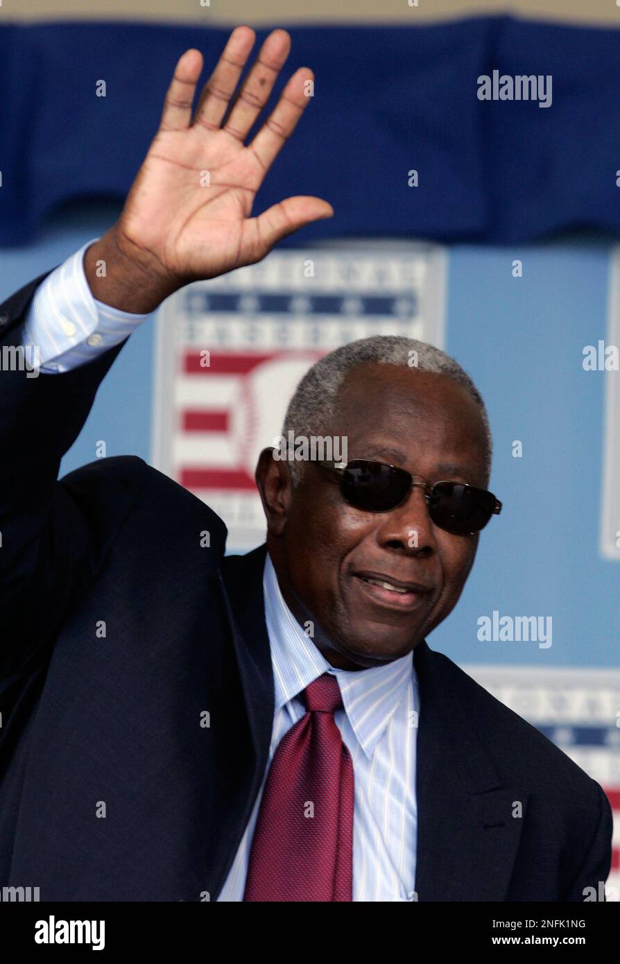 Hall of Famer Hank Aaron is seen at induction ceremony at the Baseball