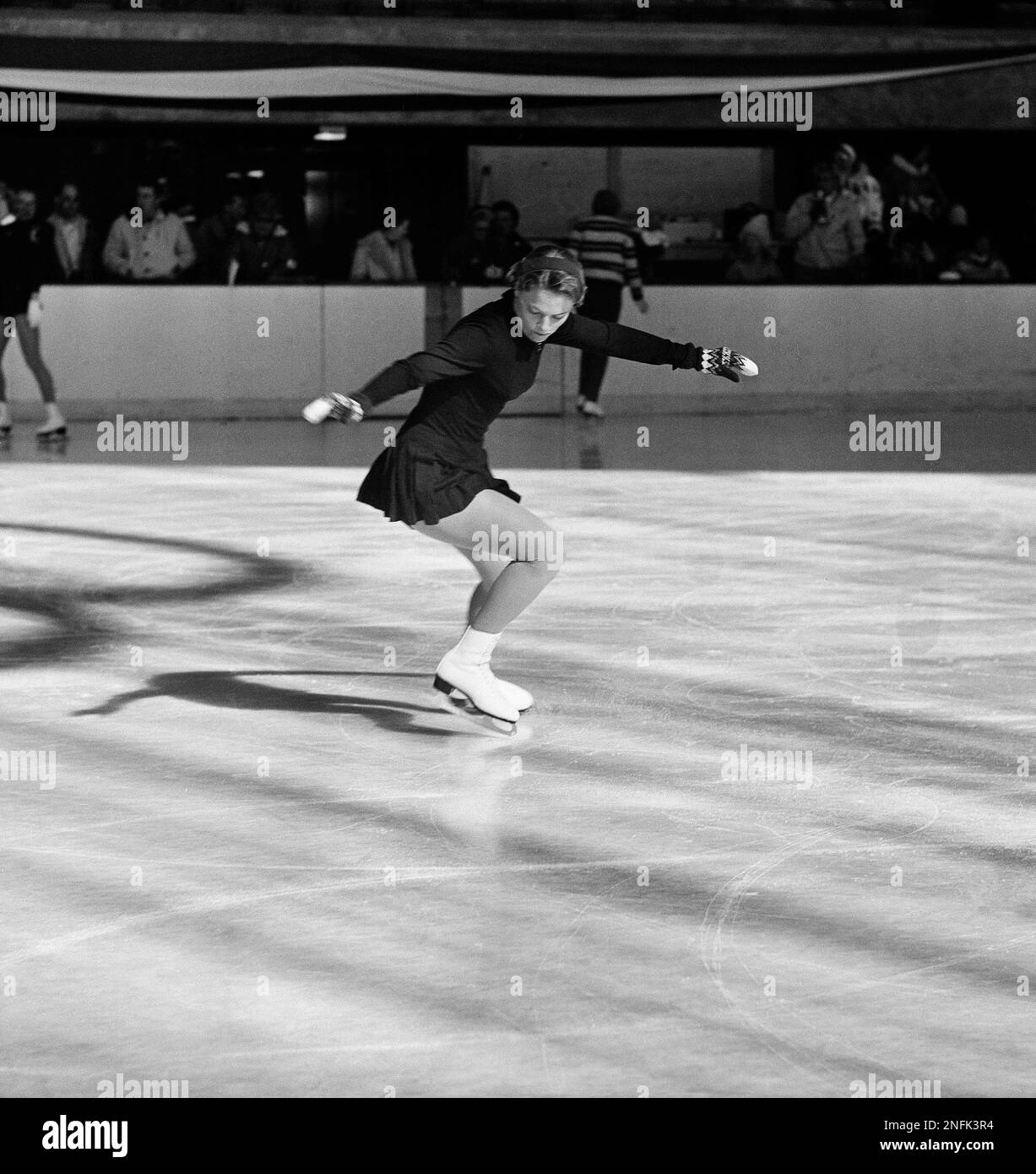 Carol Heiss of USA during compulsory skating competition at Winter(02)