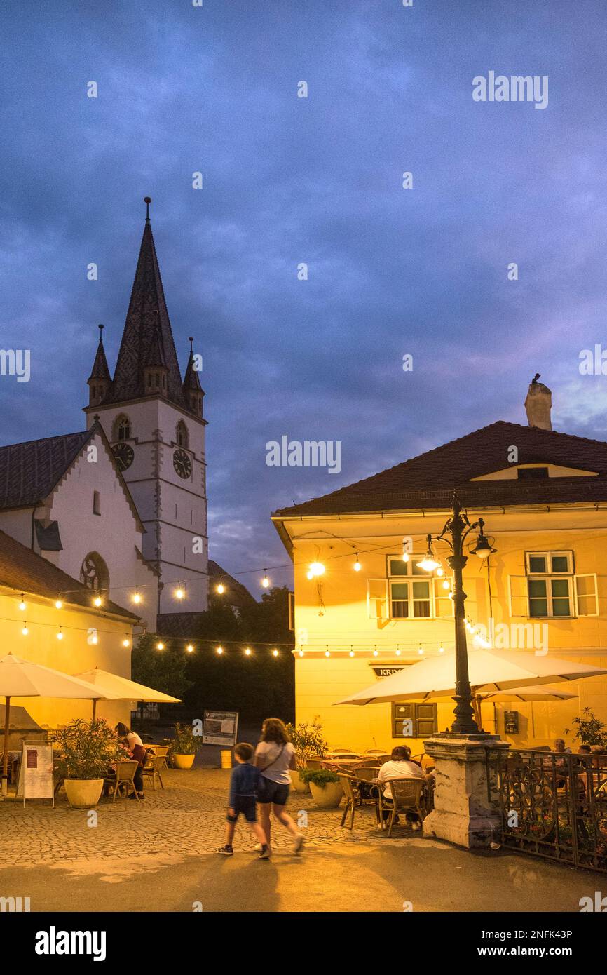 Sibiu, Transylvania, Romania central square at night time. Hermannstadt  city Stock Photo - Alamy