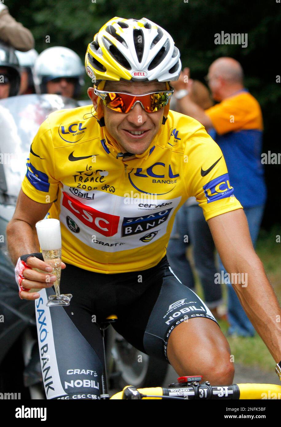 Carlos Sastre Of Spain Wearing The Overall Leader s Yellow Jersey carlos-sastre-of-spain-wearing-the-overall-leader-s-yellow-jersey