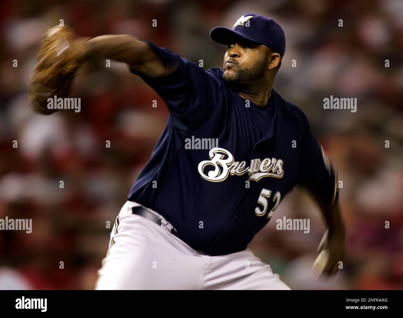 Milwaukee Brewers starting pitcher CC Sabathia throws during the second  inning of a baseball game Sunday, July 13, 2008, in Milwaukee. (AP  Photo/Morry Gash Stock Photo - Alamy