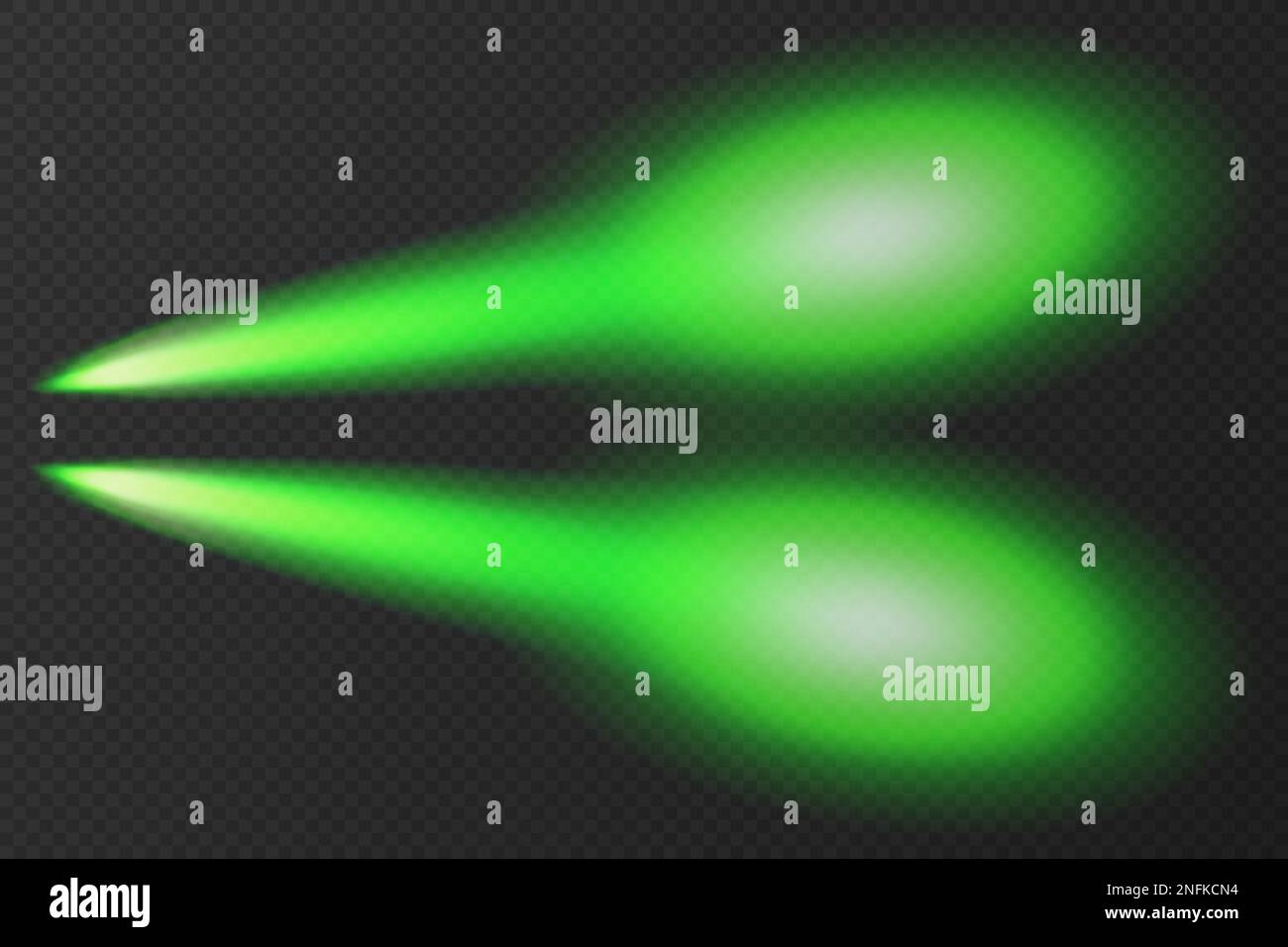 Green transparent car headlight top view on night background. Vector