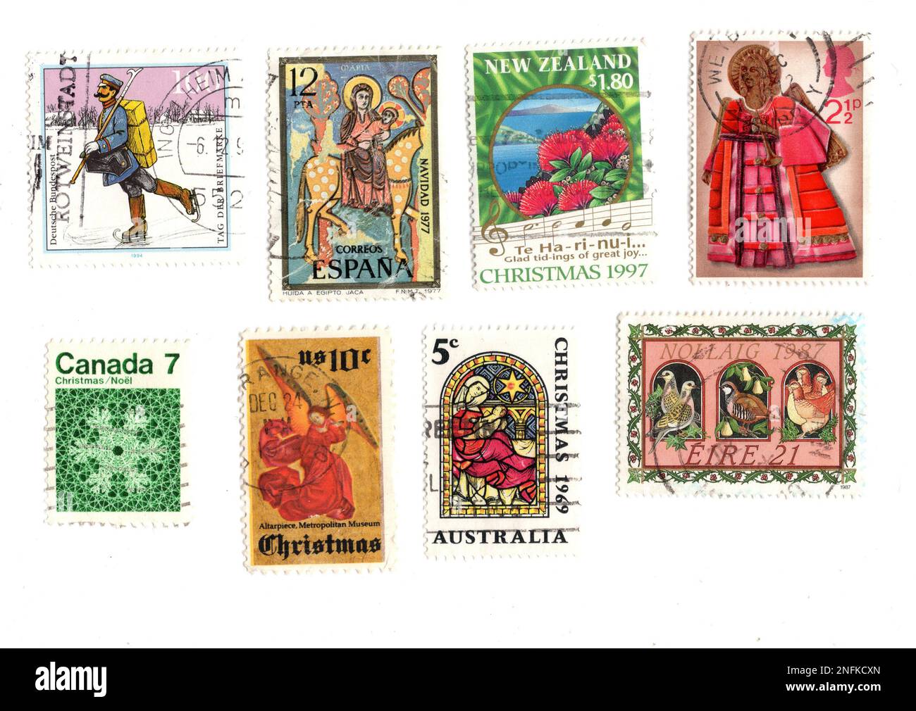 Vintage postage stamps from around the world featuring Christmas Stock