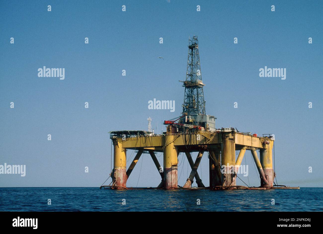 United Kingdom. Oil industry. Chris Chenery oil rig off Lands' End, Cornwall. 1979. Stock Photo