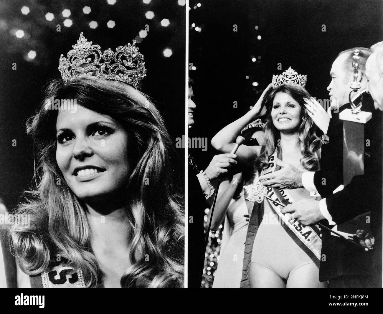 Marjorie Wallace, Miss World, representing the U.S., is shown with Bob
