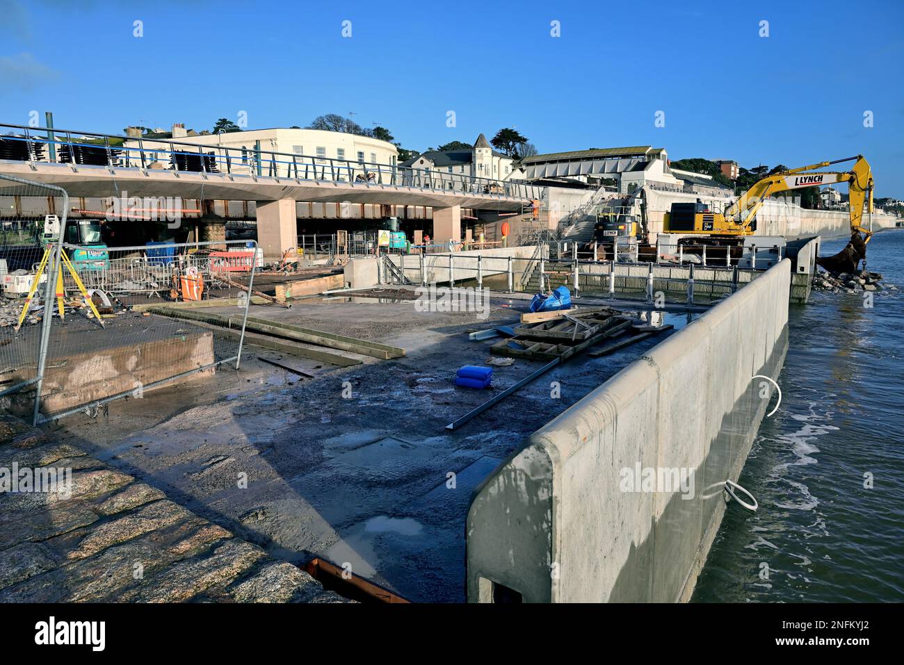 Network Rail construction site beside Dawlish railway station during re ...