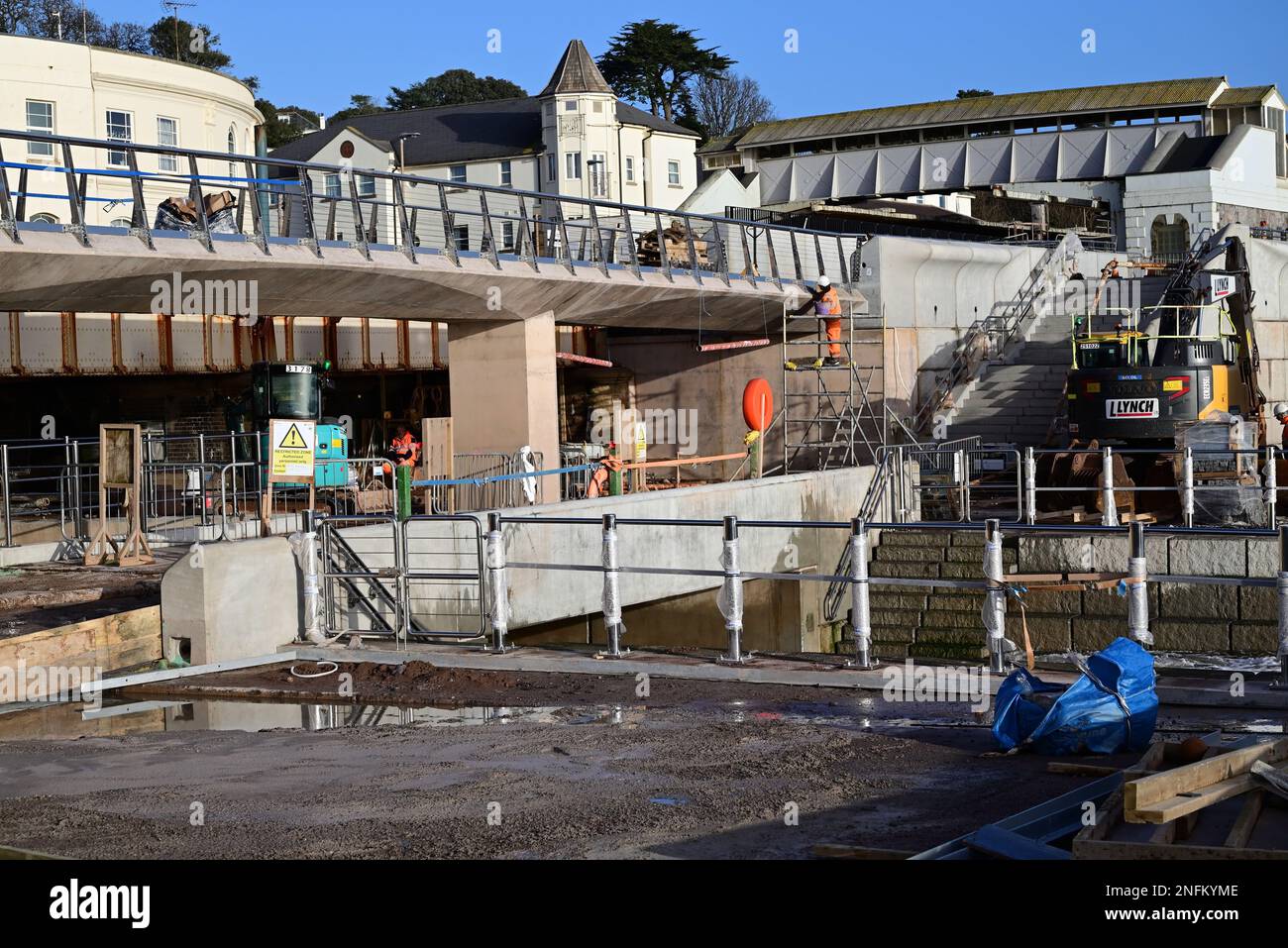 Network Rail construction site beside Dawlish railway station during re ...