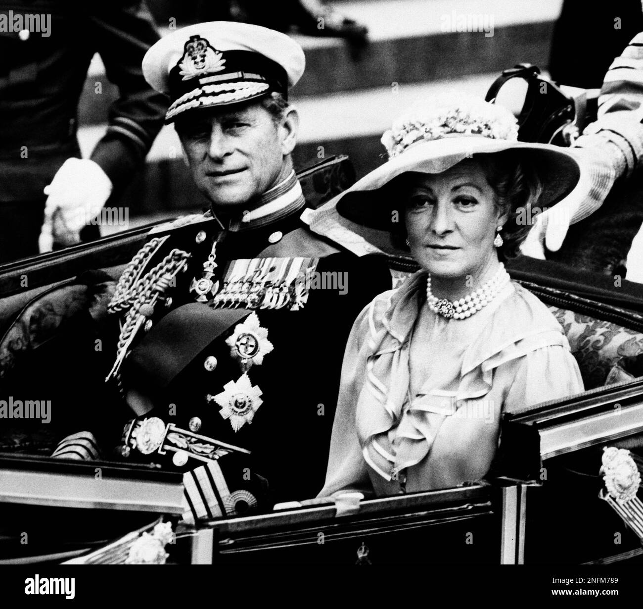 Prince Philip and Mrs. Frances Shand Kydd (the bride's mother) driving ...