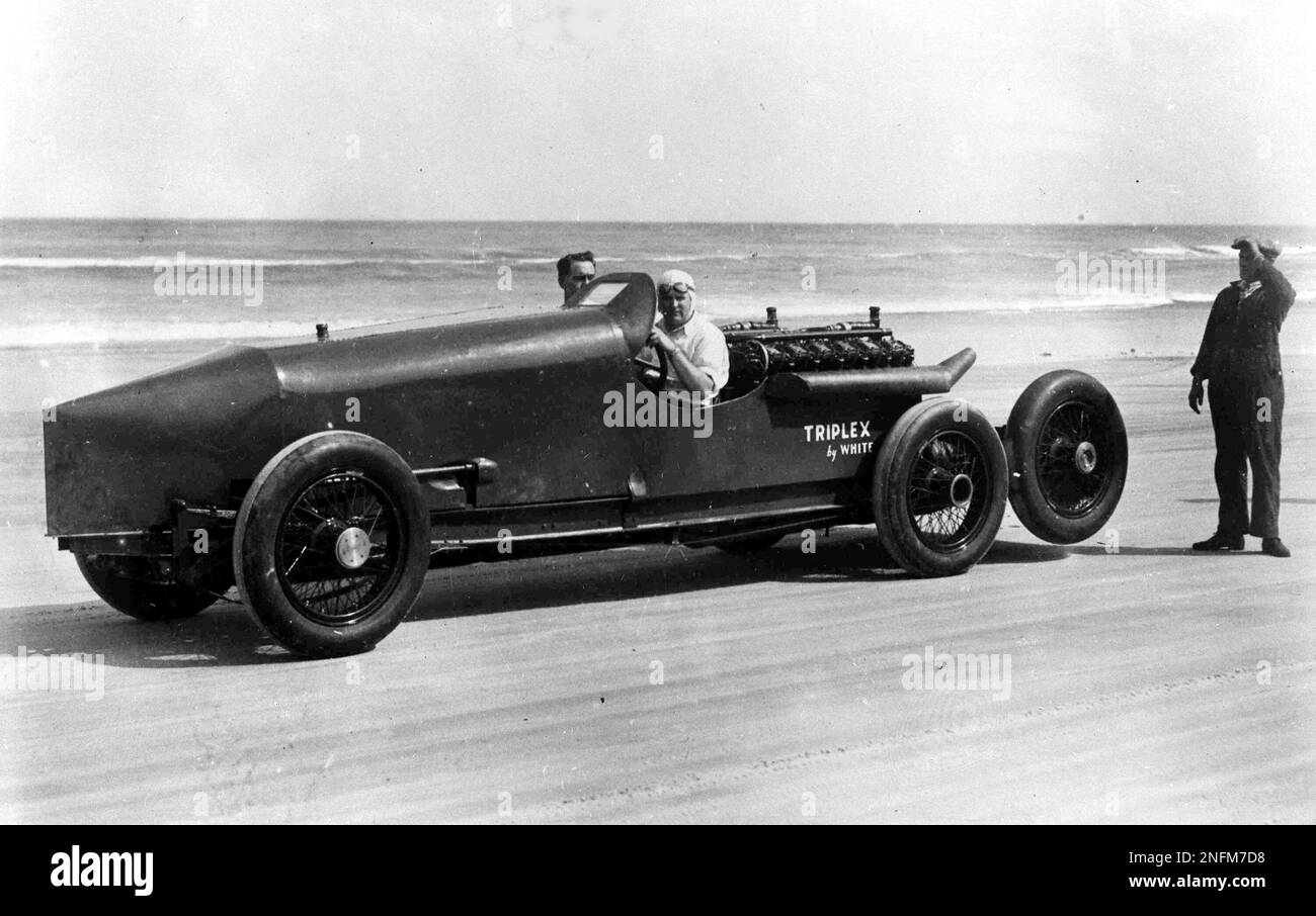 American Ray Keech, sitting in the sixwheeled Triplex Special, at