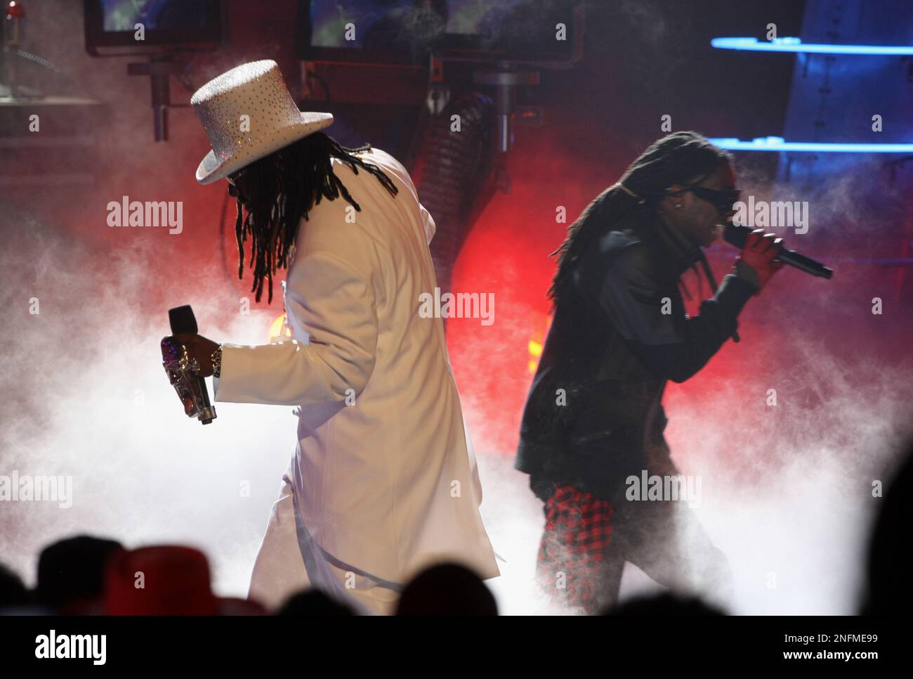 Lil Wayne, right, and T-Pain perform at the BET Awards on Tuesday June