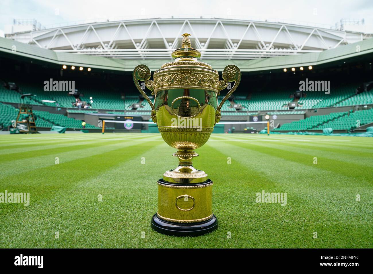 The Gentlemen's Singles Trophy on Centre Court of The Wimbledon Championships 2022 Stock Photo