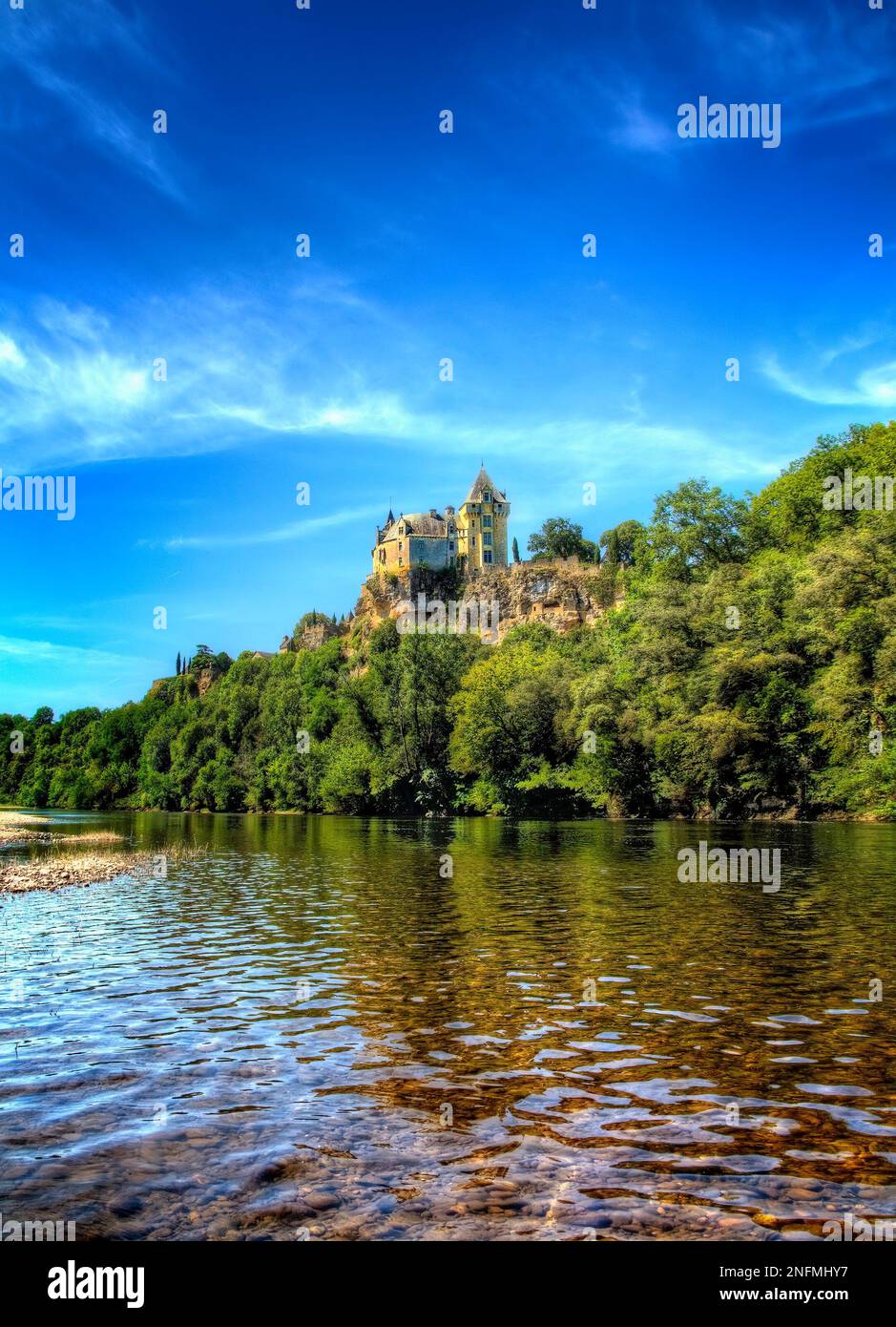Chateau de Montfort on a Cliff by the River Dordogne Stock Photo