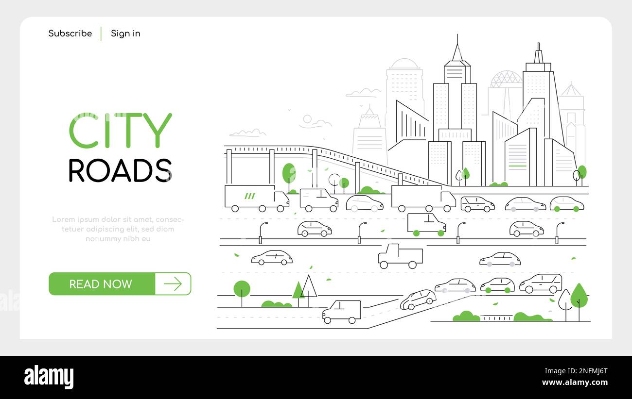 City roads - thin line design style vector web banner Stock Vector ...