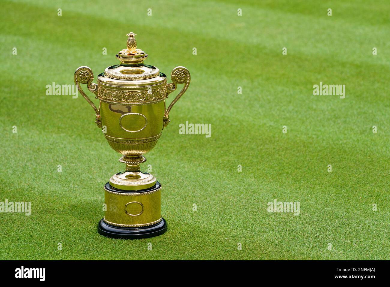 The Gentlemen's Singles Trophy on Centre Court of The Wimbledon Championships 2022 Stock Photo