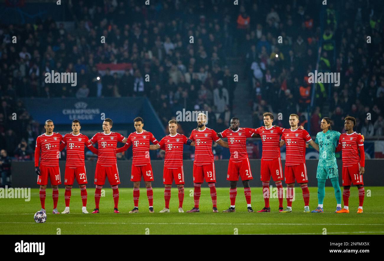 Paris, France. 14th Feb, 2023.  Leroy Sane (Muenchen), Joao Pedro Cavaco Cancelo (Muenchen), Benjamin Pavard (Muenchen), Jamal Musiala (Muenchen), Jos Stock Photo