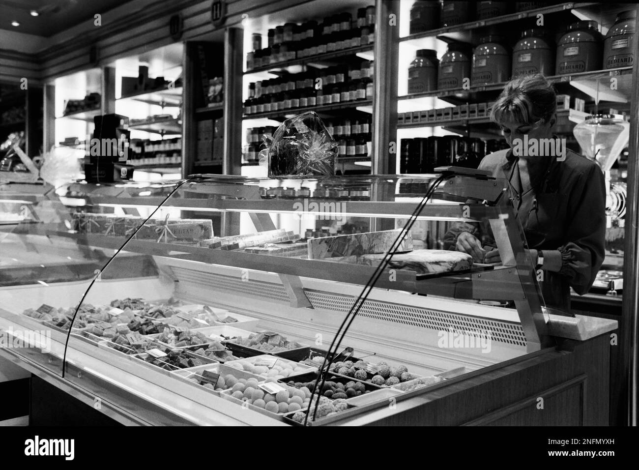 Archives 90ies Opening of a luxury food shop by Hediard, Lyon, France