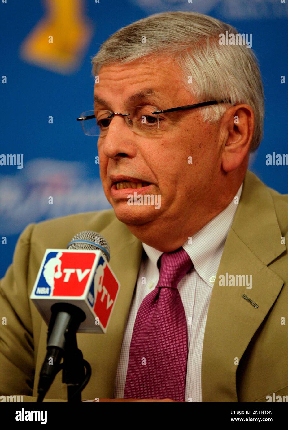 NBA Commissioner David Stern speaks before Game 4 of the NBA basketball