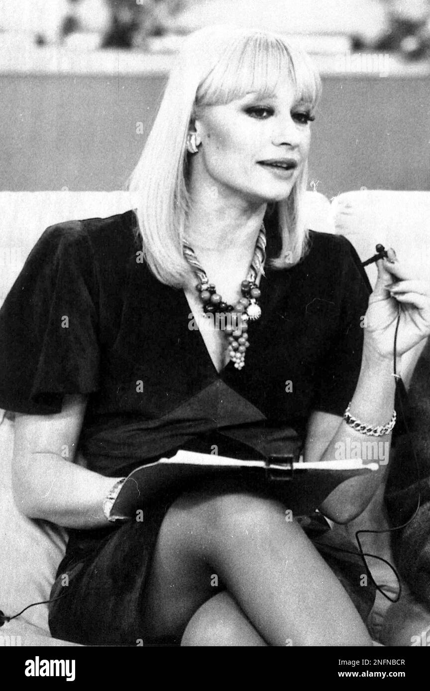 Italian TV star Raffaella Carra during her TV talkshow 'Hello